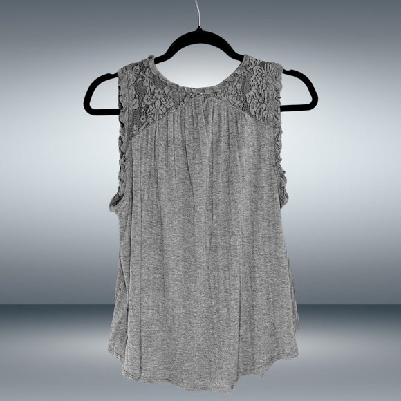 Eyeshadow Heather Grey Frill Ruffle Trim Tank with Tie V-Neck Collar - Picture 2 of 6